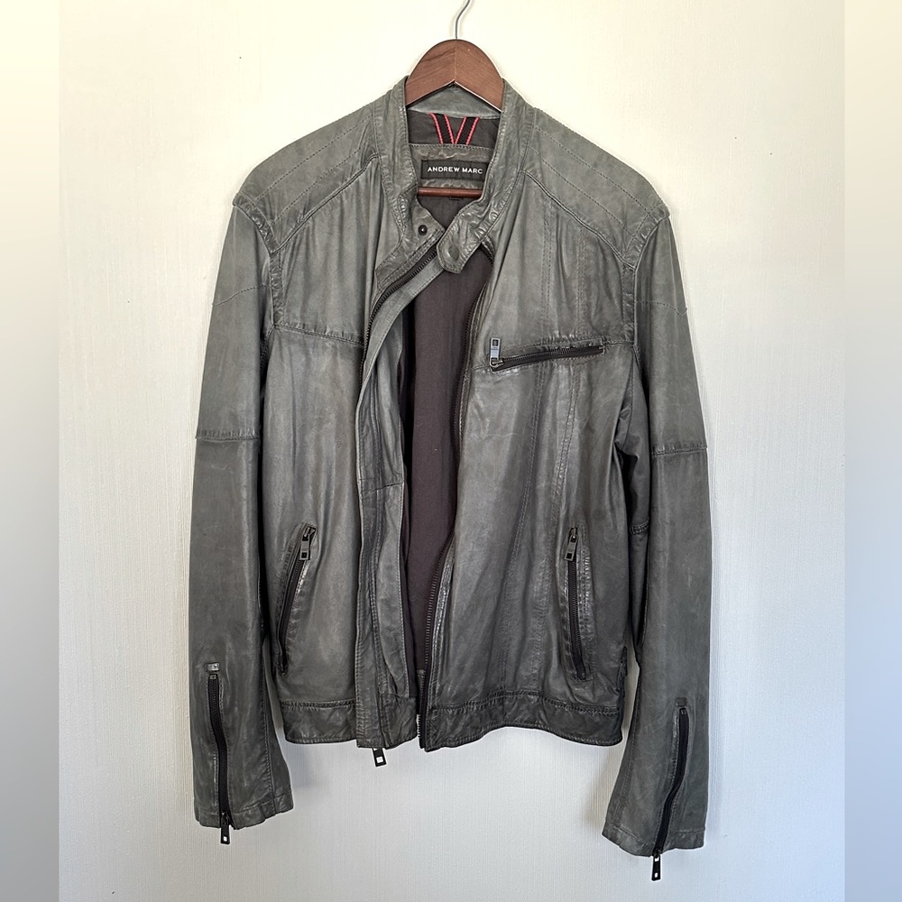 Andrew Marc - Leather Grey Jacket (Size L)